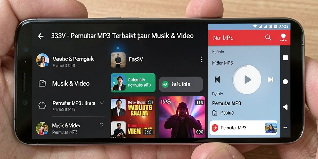 Tampilan antarmuka aplikasi Pemutar MP3 333V yang sederhana dan modern.