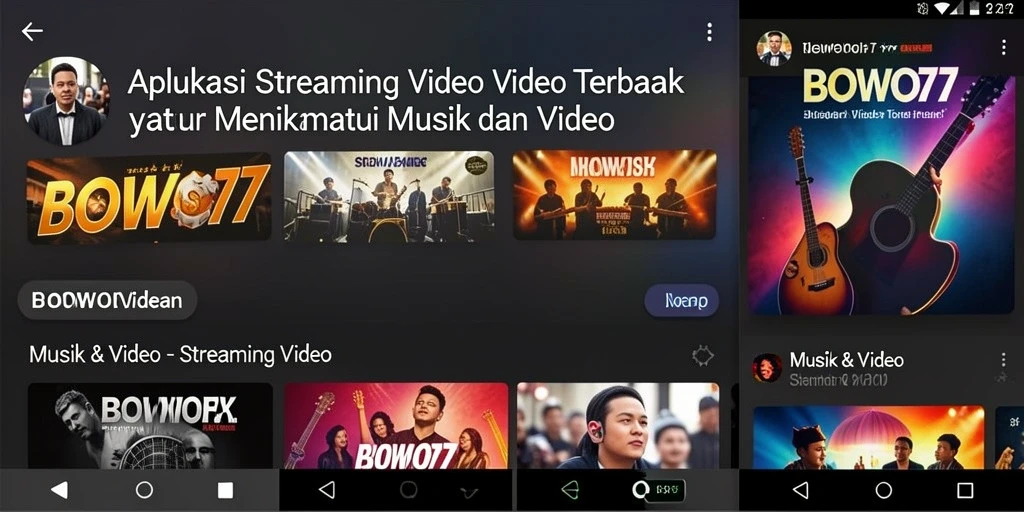 Antarmuka BOWO77 menampilkan berbagai pilihan video berkualitas tinggi.