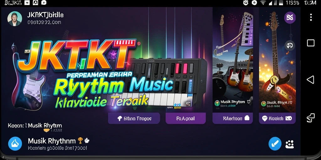Tampilan antarmuka JKTJKT dengan gambar dinamis permainan Musik Rhythm.