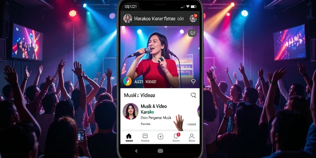 Antarmuka aplikasi QQ1221 yang menarik untuk karaoke.