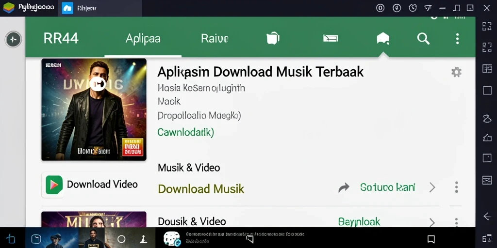 Tampilan antarmuka aplikasi RR44 untuk Download Musik yang mudah digunakan.